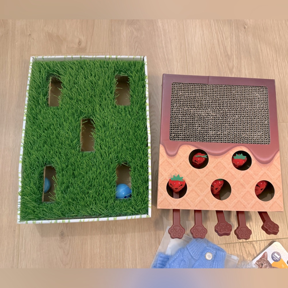 2 Interactive Cat Toys Scratchers with Grass and Strawberry